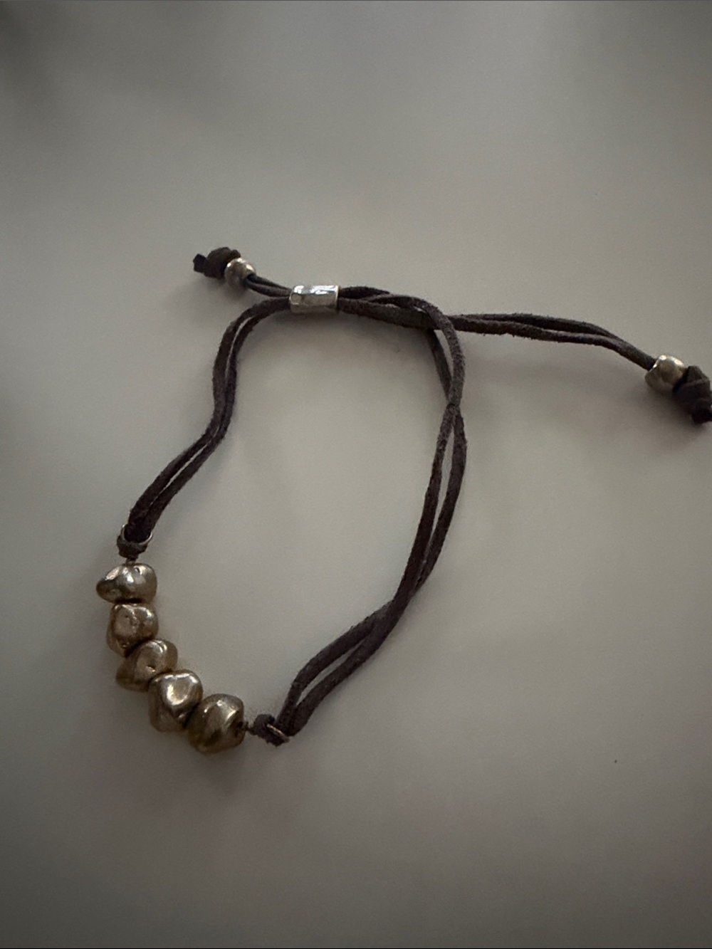 Adjustable Black Cord Bracelet with Silver Bead Accents